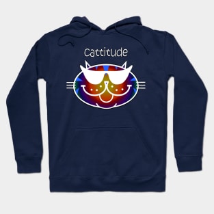 Cattitude 2 - Dark Rainbow Tabby, White Outline Hoodie